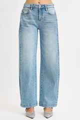 Hazel Blues® | RISEN Mid Rise Wide Barrel Transferable Leg Snap Jeans