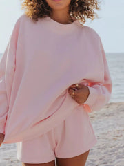 Hazel Blues® | Relaxed Fit Round Neck Sweatshirt and Shorts Set