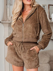 Hazel Blues® | Zip Up Hoodie and Drawstring Shorts 2pcs Outfit