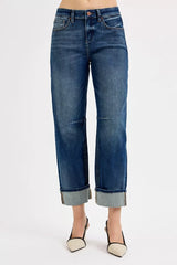 Hazel Blues® | RISEN Slouchy Crop Barrel Cuffed Jeans