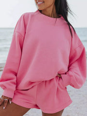 Hazel Blues® | Relaxed Fit Round Neck Sweatshirt and Shorts Set