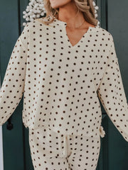 Hazel Blues® | Polka Dot Notched Long Sleeve Top and Drawstring Joggers Lounge Set