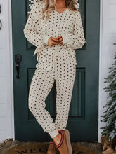 Hazel Blues® | Polka Dot Notched Long Sleeve Top and Drawstring Joggers Lounge Set