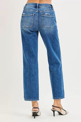Hazel Blues® | RISEN High Rise Ankle Straight Distressed Hem Detail Jeans
