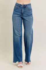 Hazel Blues® | Judy Blue High Waist Tummy Control Chew Hem Destroy Wide Jeans