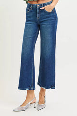 Hazel Blues® | RISEN Tummy Control 4 Way Stretch High Rise Crop Wide Leg Jeans