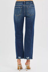 Hazel Blues® | RISEN High Rise Crop Slim Straight Jenas with Hidden Knee Patch