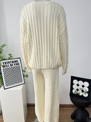 Hazel Blues® | Cable Knit Cardigan & Wide Leg Pants Sweater Set