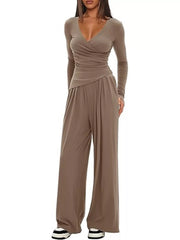 Hazel Blues® | Casual Long Sleeve Top and Wide Leg Pants Set