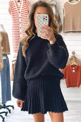 Hazel Blues® | Round Neck Top and Skirt Sweater Set