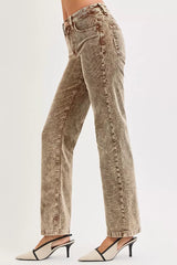 Hazel Blues® | RISEN Tummy Control Mid Rise Straight Leg Corduroy Pants