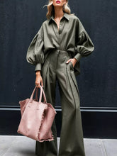Hazel Blues® | Lantern Sleeve Shirt and Wide Leg Pants Set