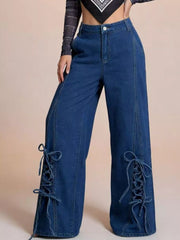 Hazel Blues® | Lace-Up Wide Leg Jeans