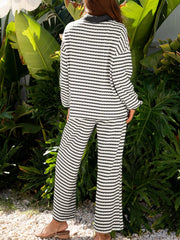 Hazel Blues® | Striped Contrast Top and Wide Leg Pants Set