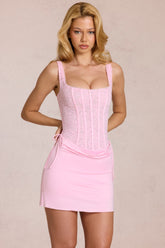 Lace Corset Mini Dress in Blossom Pink