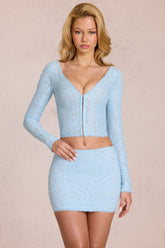 Lace Plunge Cardigan in Powder Blue