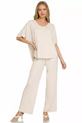 Hazel Blues® | Zenana V-Neck Oversized Top & Pants Set