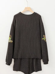 Hazel Blues® | Flying Mallard Sequin Patched Ribbed Long Sleeve Top and Shorts Set