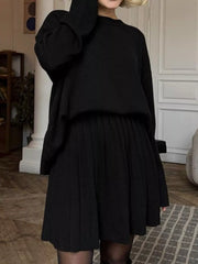 Hazel Blues® | Round Neck Top and Pleated Skirt Sweater Set