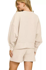 Hazel Blues® | Zenana Ribbed Round Neck Pullover and Shorts Set
