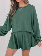 Hazel Blues® | Corded Lantern Sleeve Top and High Waist Mini Skirt Set