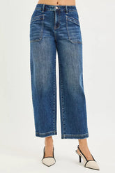 Hazel Blues® | RISEN Slouchy Cropped Baggy Jeans with Front Patch Pocket