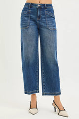 Hazel Blues® | RISEN Slouchy Cropped Baggy Jeans with Front Patch Pocket