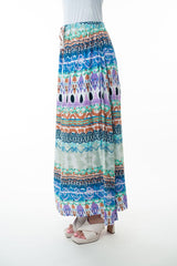 Hazel Blues® | Printed Elastic Waist Band Long Skirt with Tassels in Sage Combo