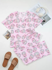 Hazel Blues® | Santa Claus Print V Neck Tee Drawstring Pants 2pcs Lounge Set