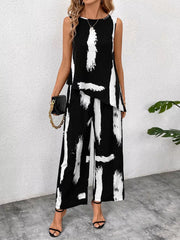 Hazel Blues® | Abstract Print Sleeveless Top & Wide Leg Pants Set