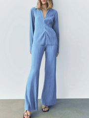 Hazel Blues® | Texture Long Sleeve Top and Pants Lounge Set
