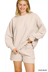 Hazel Blues® | Zenana Ribbed Round Neck Pullover and Shorts Set