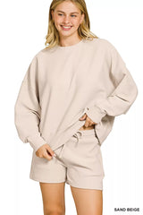 Hazel Blues® | Zenana Ribbed Round Neck Pullover and Shorts Set