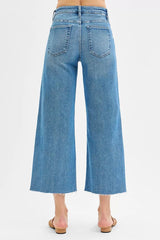 Hazel Blues® | RISEN Tummy Control Mid Rise Crop Wide Front Slit Jeans