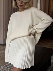 Hazel Blues® | Round Neck Top and Pleated Skirt Sweater Set