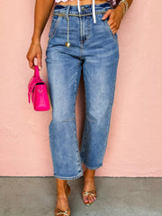 Hazel Blues® | Seam Detail Loose Fit Cropped Jeans