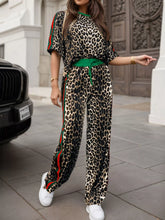 Hazel Blues® | Leopard Round Neck Top and Pants Two-Piece Set