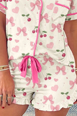 Hazel Blues® | Printed Button Up Short Sleeve Top and Shorts Lounge Set