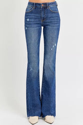 Hazel Blues® | RISEN Distressed Mid Rise Flare Jeans