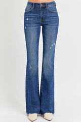 Hazel Blues® | RISEN Distressed Mid Rise Flare Jeans