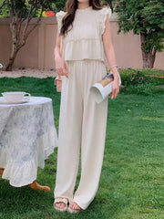 Hazel Blues® | Ruffled Sleeveless Top and Wide Leg Pants Set