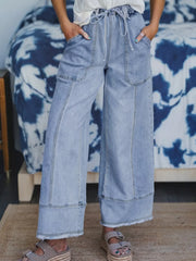 Hazel Blues® | Wide Leg Drawstring Raw Hem Jeans