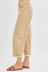Hazel Blues® | RISEN High Rise Crop Barrel Cordurory Pants