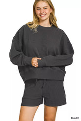 Hazel Blues® | Zenana Ribbed Round Neck Pullover and Shorts Set