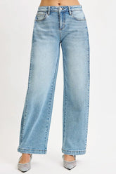 Hazel Blues® | RISEN Mid Rise Wide Barrel Transferable Leg Snap Jeans