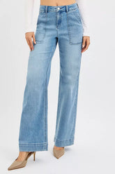 Hazel Blues® | RISEN High Rise Straight Leg Jeans with Front Pockets