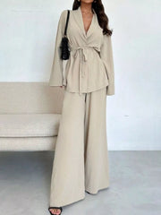 Hazel Blues® | Front Tied Shirt and Wide-Leg Pants Set