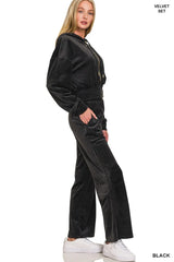 Hazel Blues® | Zenana Velvet Zip Up Hoodie and Pants Set