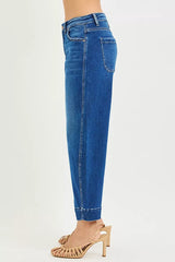 Hazel Blues® | RISEN Mid Rise Crop Barrel Jeans