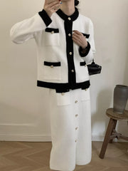 Hazel Blues® | Contrast Trim Jacket and Skirts Sweater Set